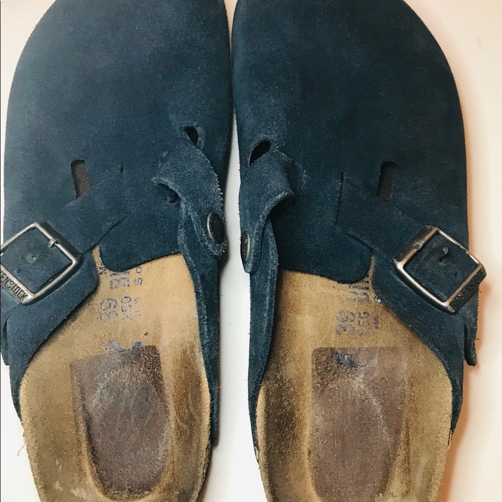 Birkenstock Navy Blue Suede Clogs Soft Foot S:39.